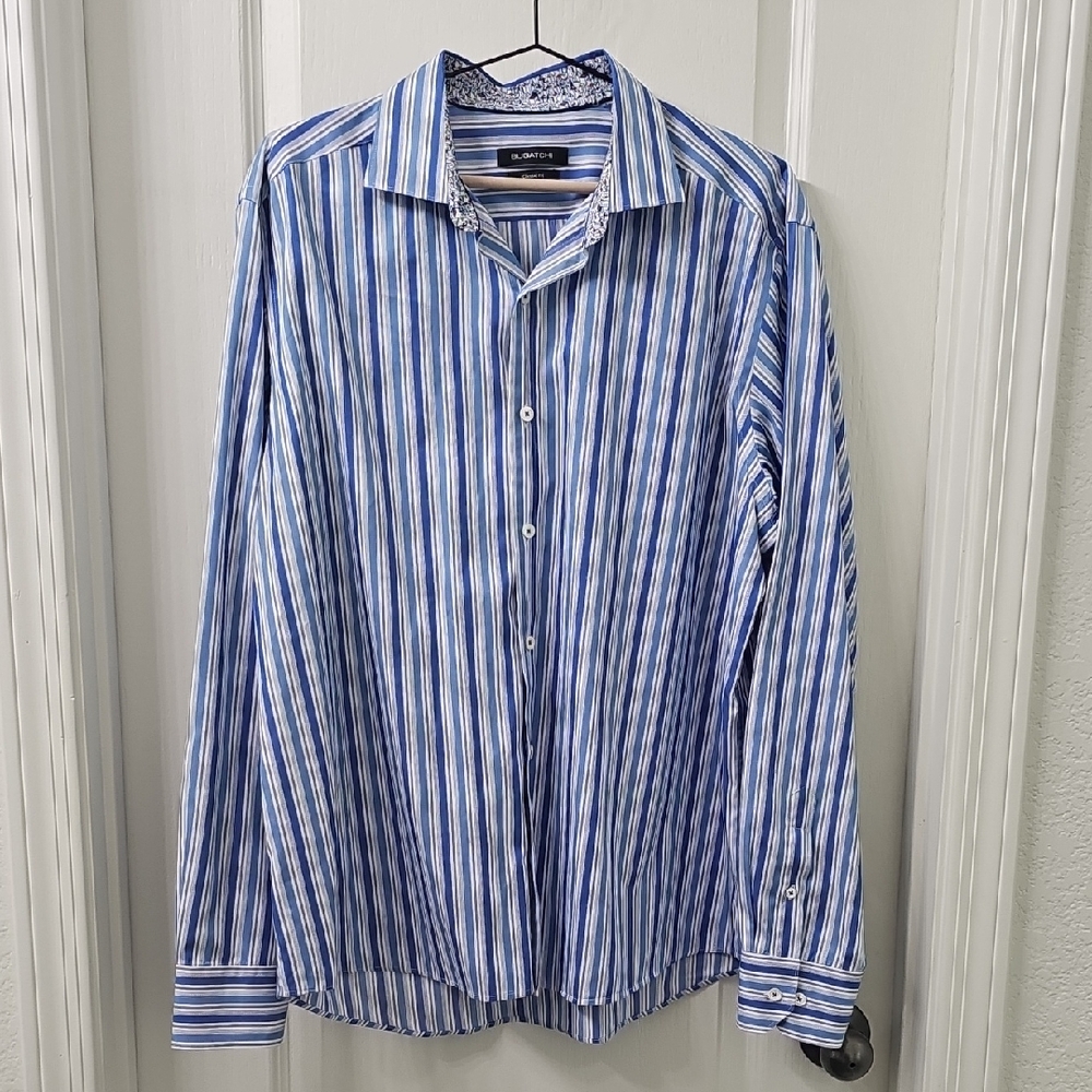 Bugatchi Blue and White Striped Men's Shirt